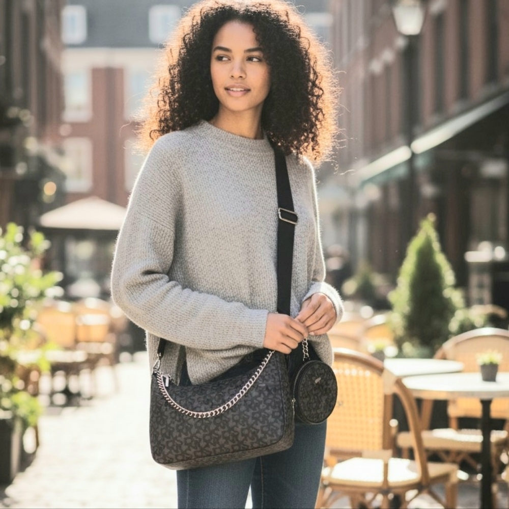 DKNYC Black Geometric Shoulder Bag